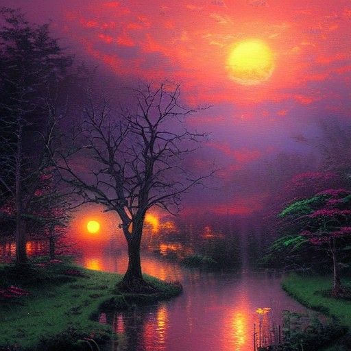 Blood Moon Sunset in Ethereal Fantasy Style