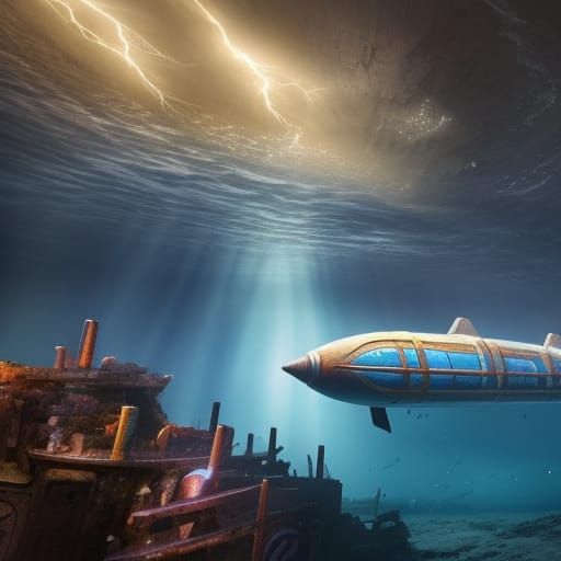 submarine in the Depths of Ocean - AI Generated Artwork - NightCafe Creator