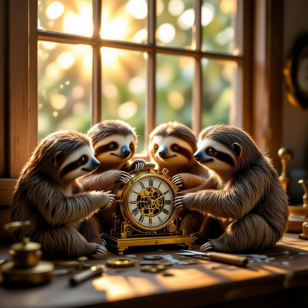 Miniature Sloths Meticulously Repair Clockwork
