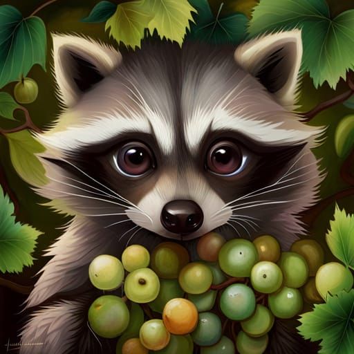 Raccoon with Grapes