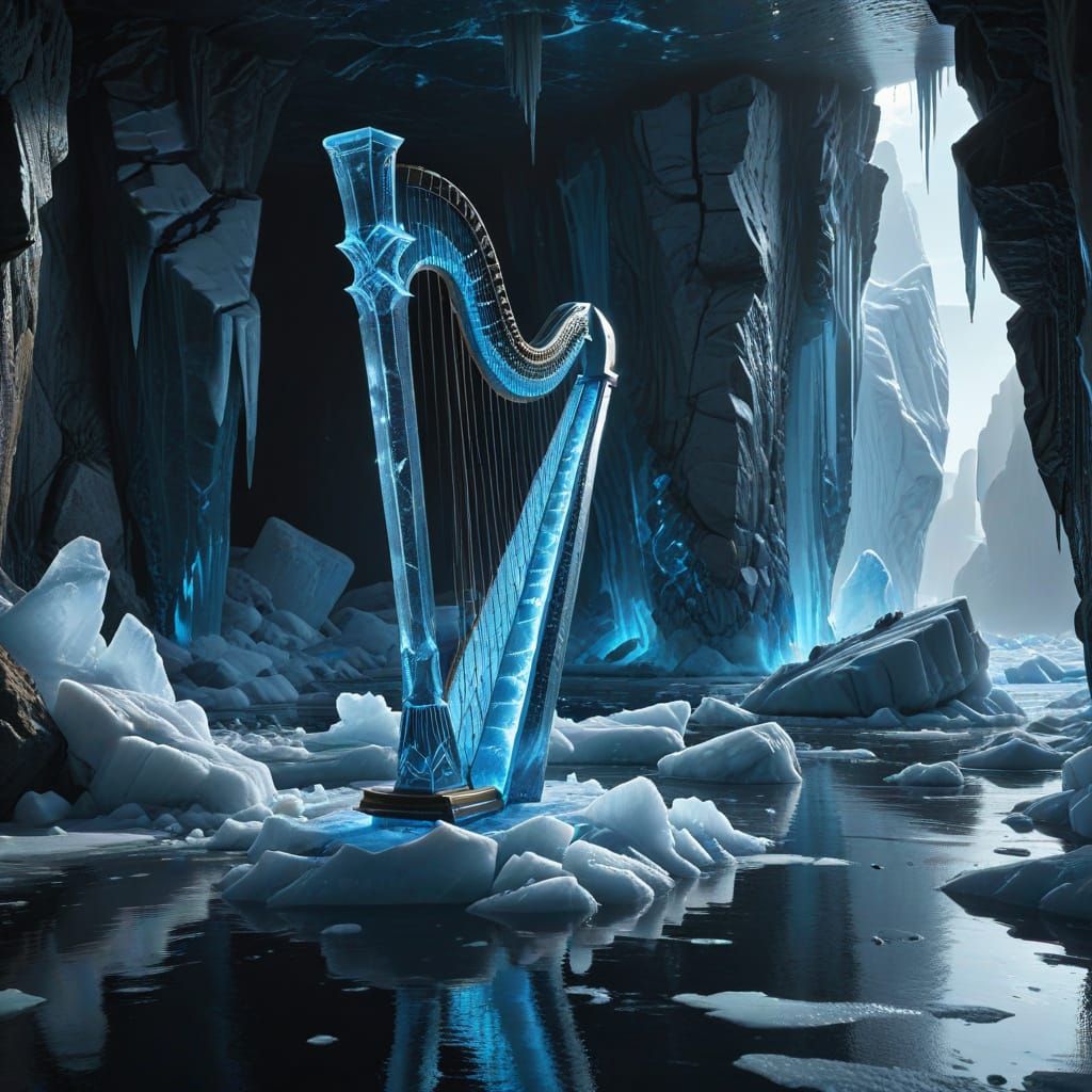 Ethereal Ice Harp in Glacial Landscape