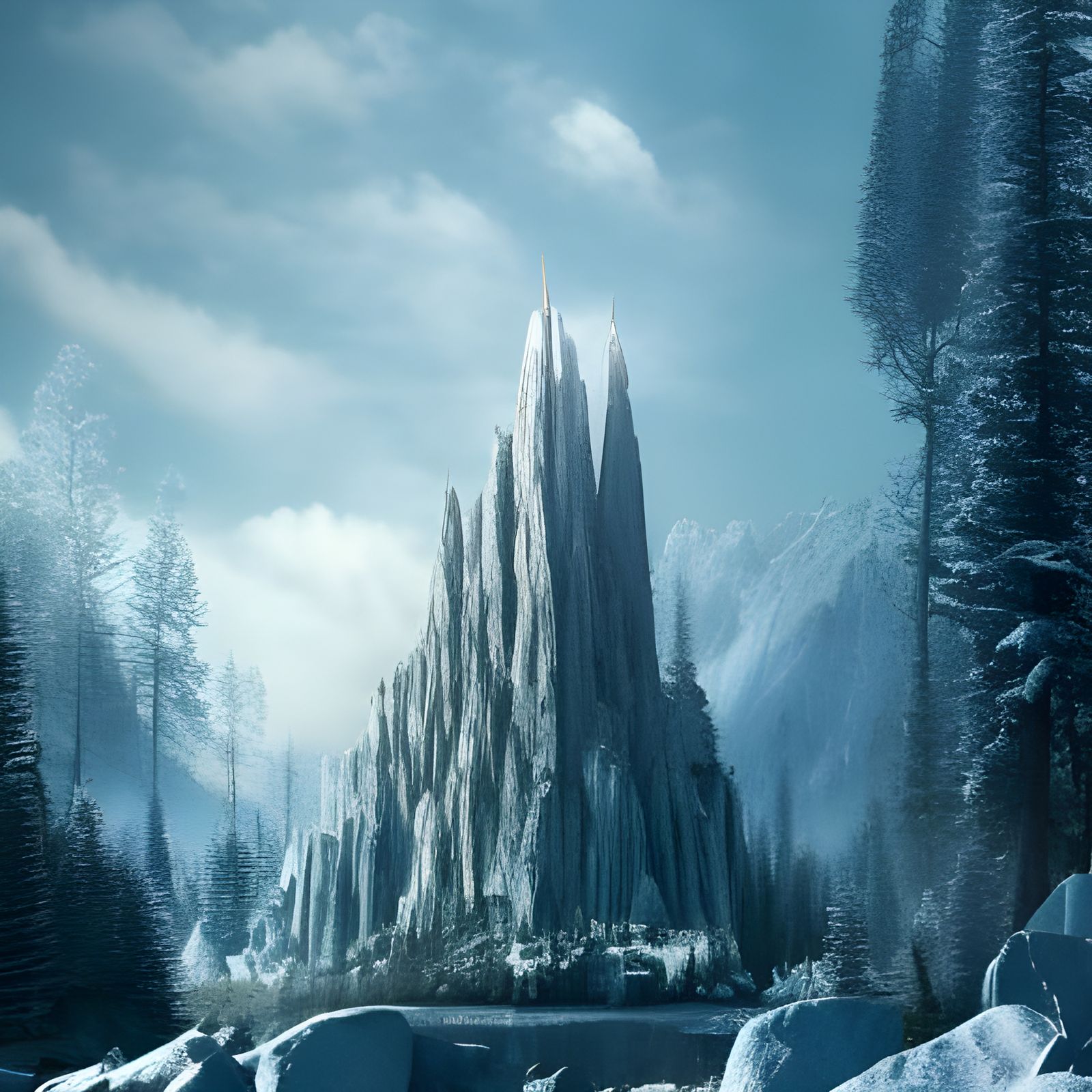 Glass castle blue light big mountains forest winter(HIGH RES) - AI ...