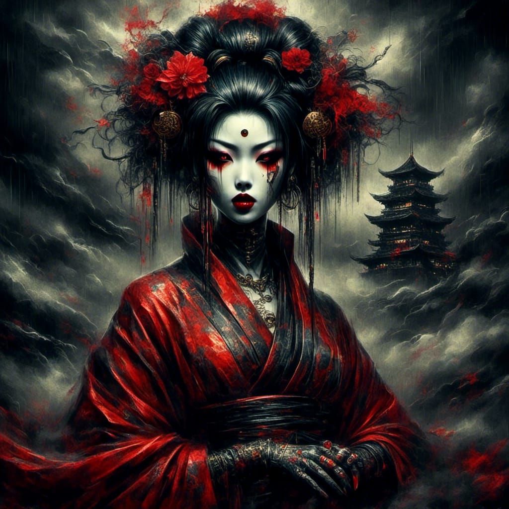  <lora:MoodLumina:1.0> geisha. red