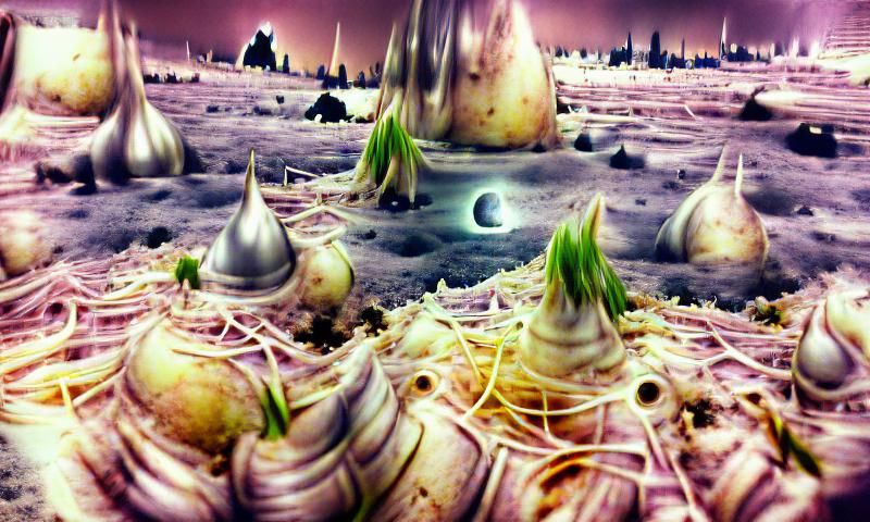 onion sprouts dystopian cosmic landscape moonscape