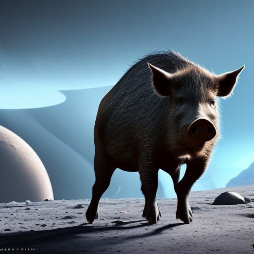 A boar walks on the moon.