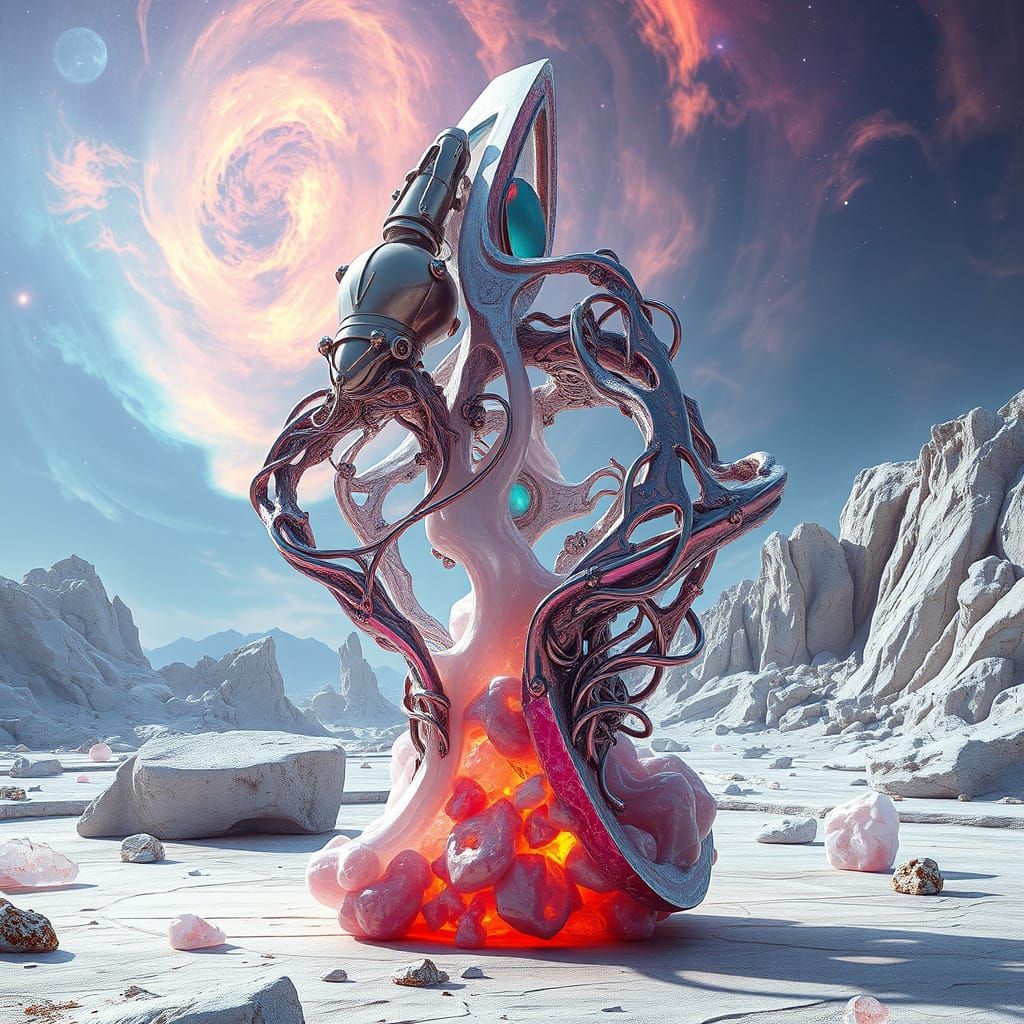 An abstract sculpture from another planet, made of an unknown material that appears to be a fusion of ...  by @Illusion Krafter