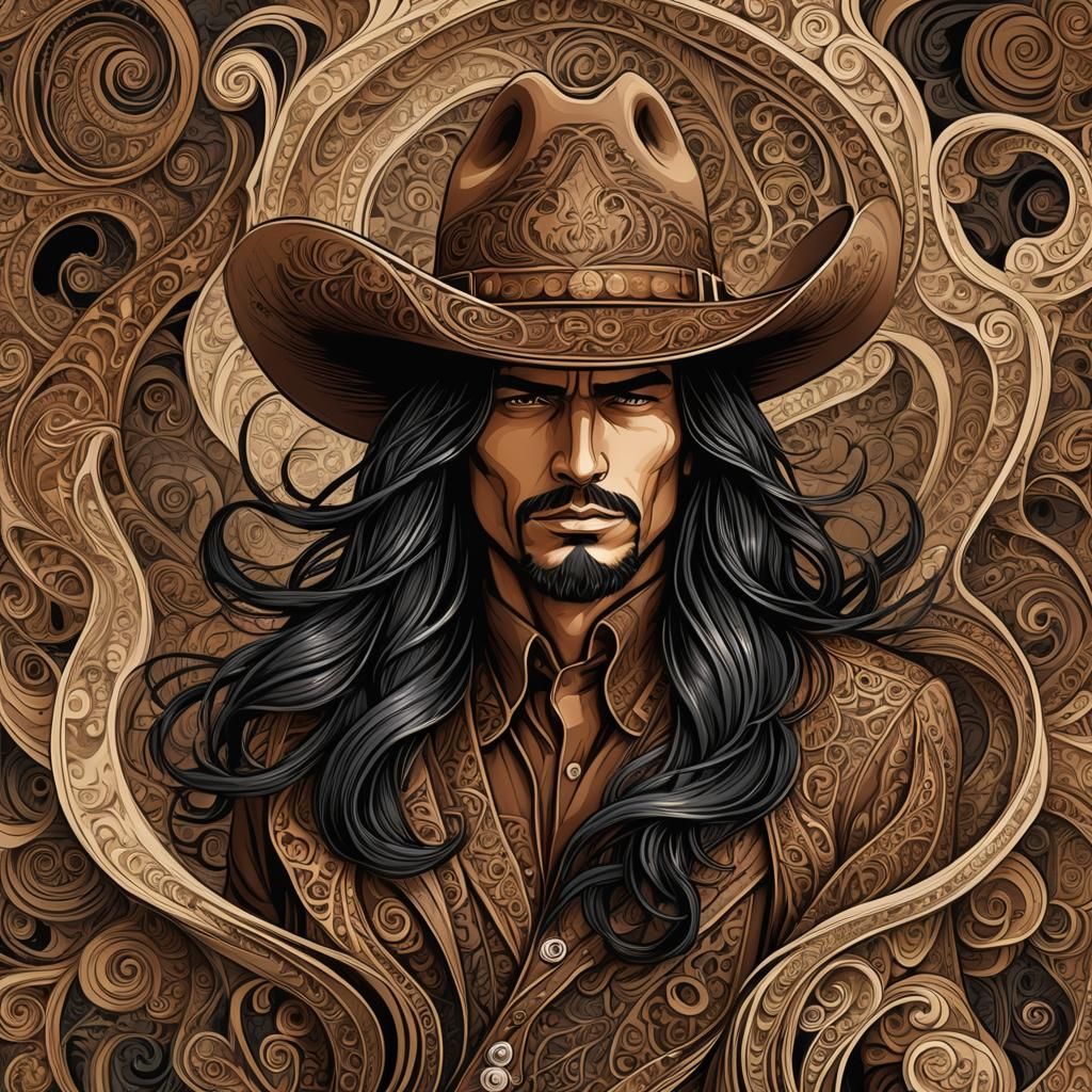 Wild West Gunslinger with Abstract Fractal Elements