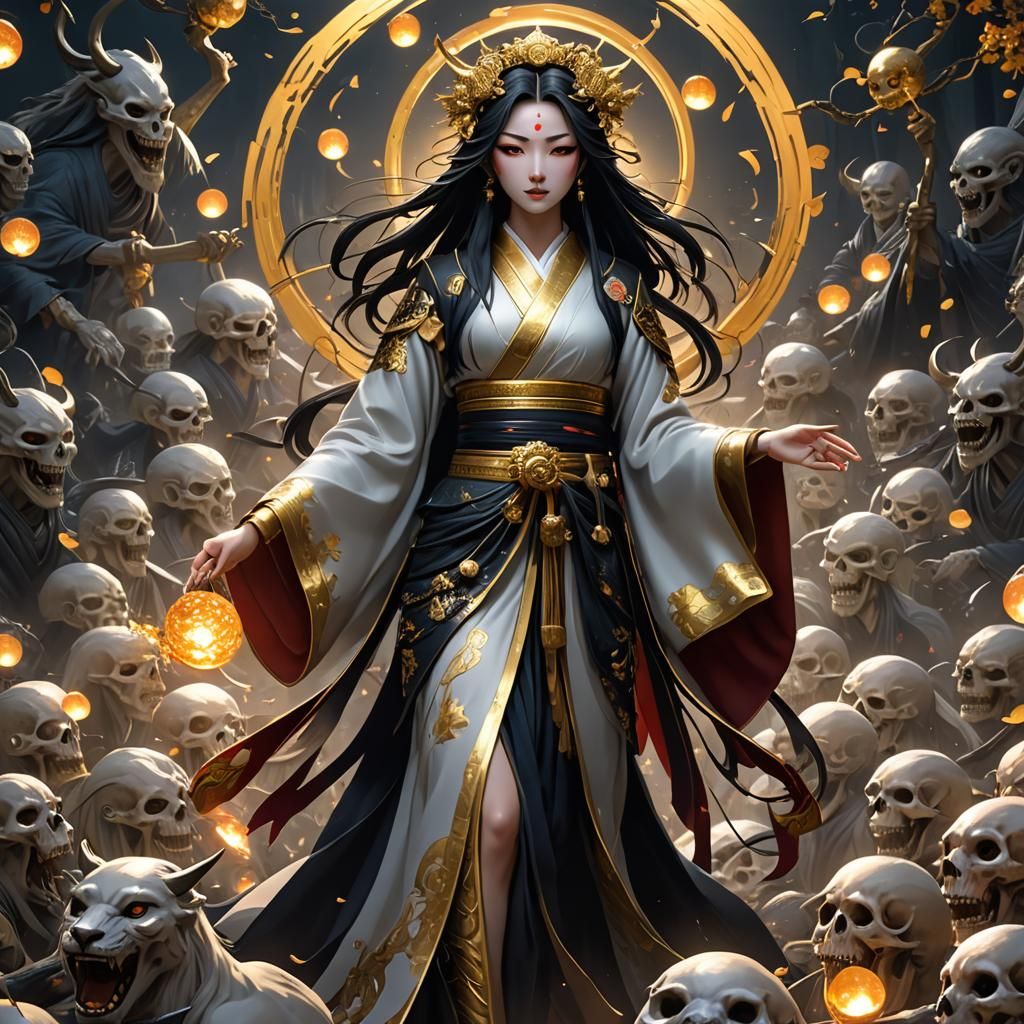 Izanami, retreating into Yomi, the mythical Land of the dead. - AI ...