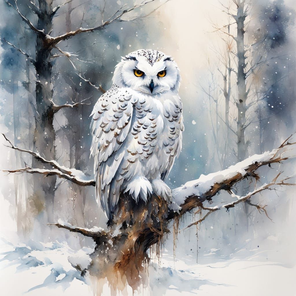 Snow owl sitting on a branch  by @Gokiburi