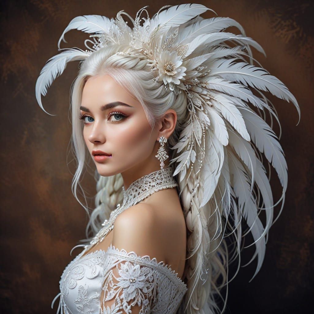 spectacular girl with a fashionable hairstyle on her head made of white hair, ethnic style, hairstyle, ...  by @Elena