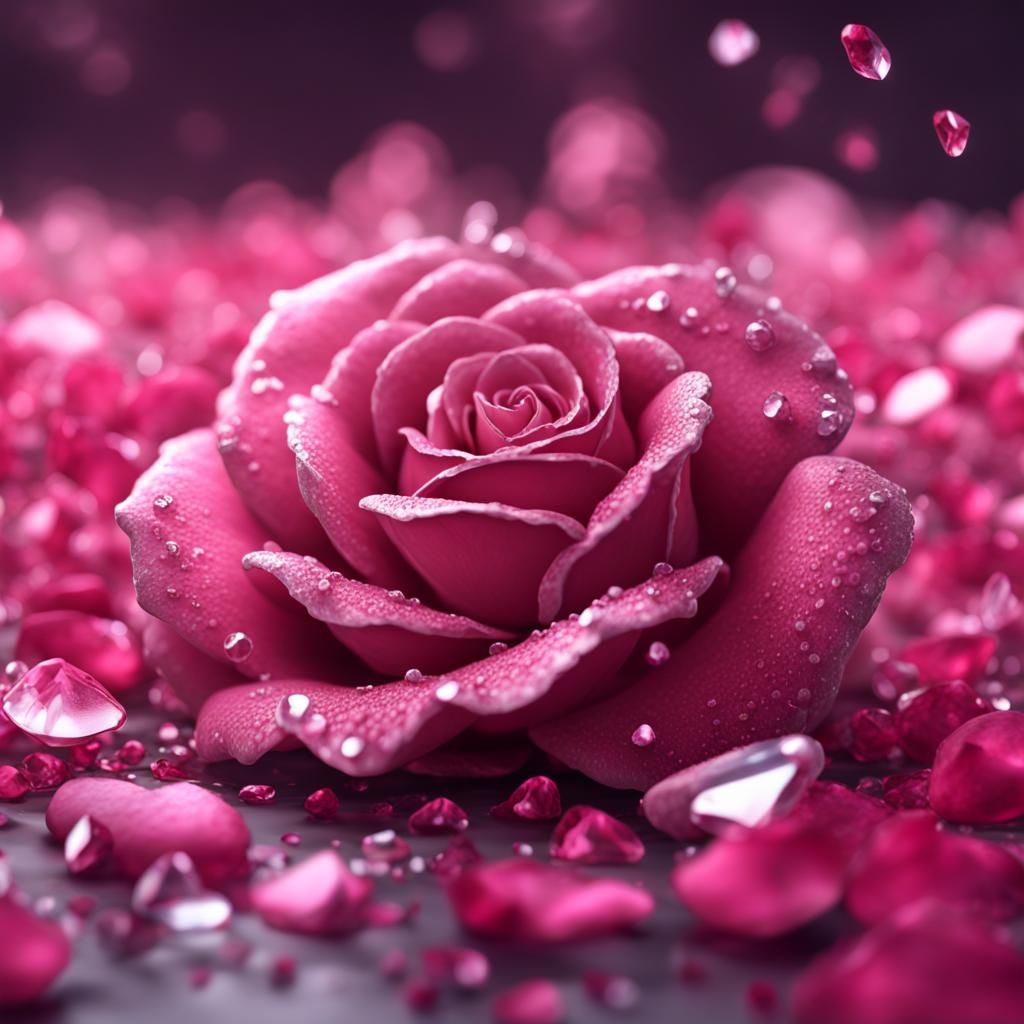 Pink rose petals, made of crystals AI Generated Artwork NightCafe Creator
