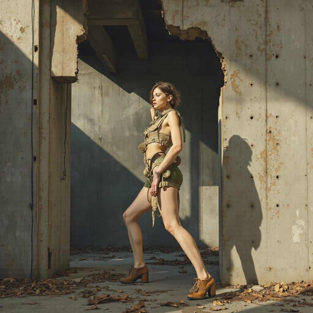 Surreal Fashion Photo: Model Mirrors Ruined Architecture