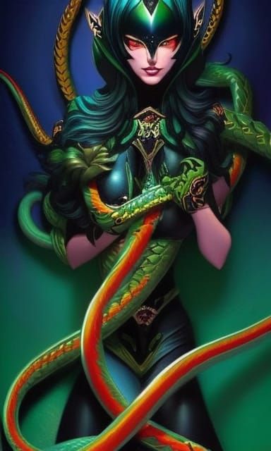 Bioluminescent Cobra Monster Girl Superheroine