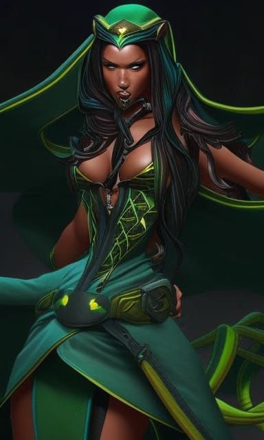 Beautiful Anthropomorphic Cobra Monster Girl in Bioluminesce...