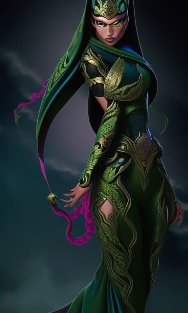 Bioluminescent Cobra Snake Monster Girl Superheroine