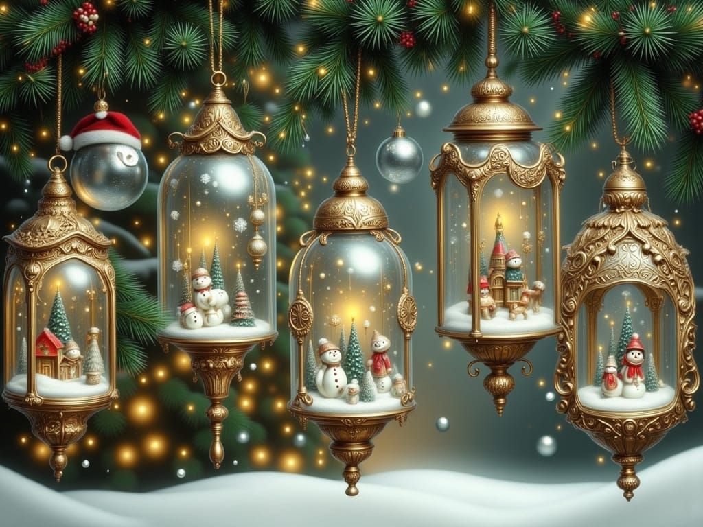 Magical Vintage Christmas Ornaments Glow on Pine Branch