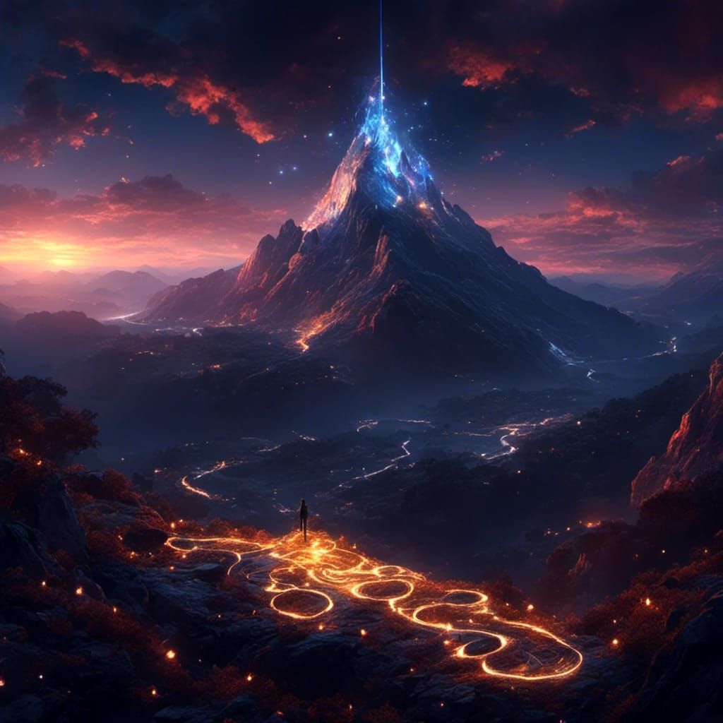 <lora:Coherent:1.0> A mountain over looking a valley filled ...