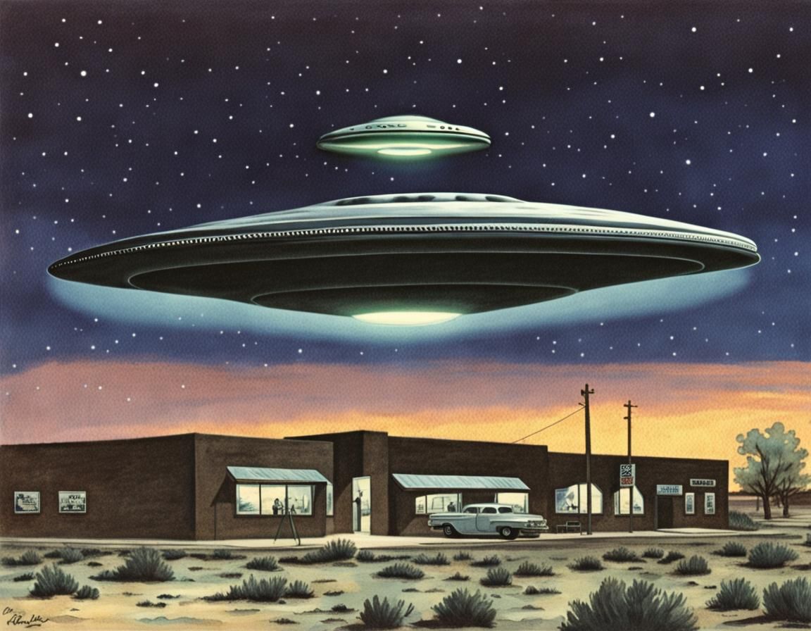 Postcard of Roswell New Mexico with a large UFO at night - AI Generated ...