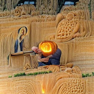 god carving a pumpkin