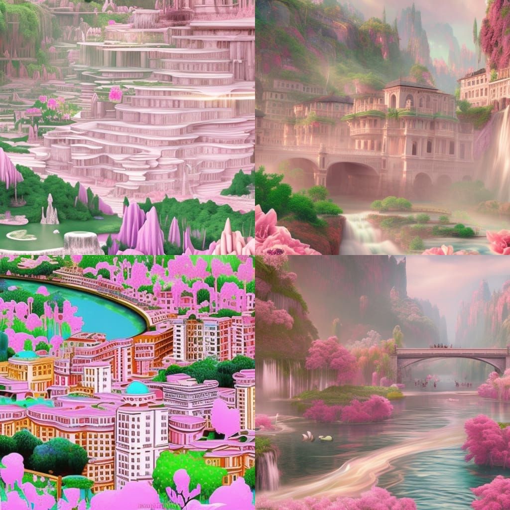 "The river city in The Floral Forest, beautiful marble frenc...