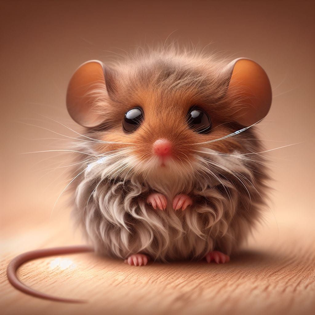 hiperrealisem little fluffy mouse with cute chibi eyes and b...