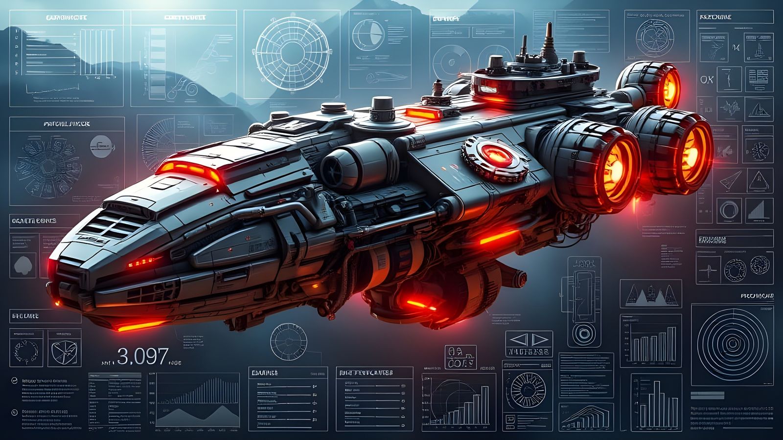 Epic Space Dreadnought Technical Drawings in 3D