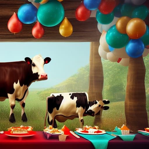 Cows at a birthday party