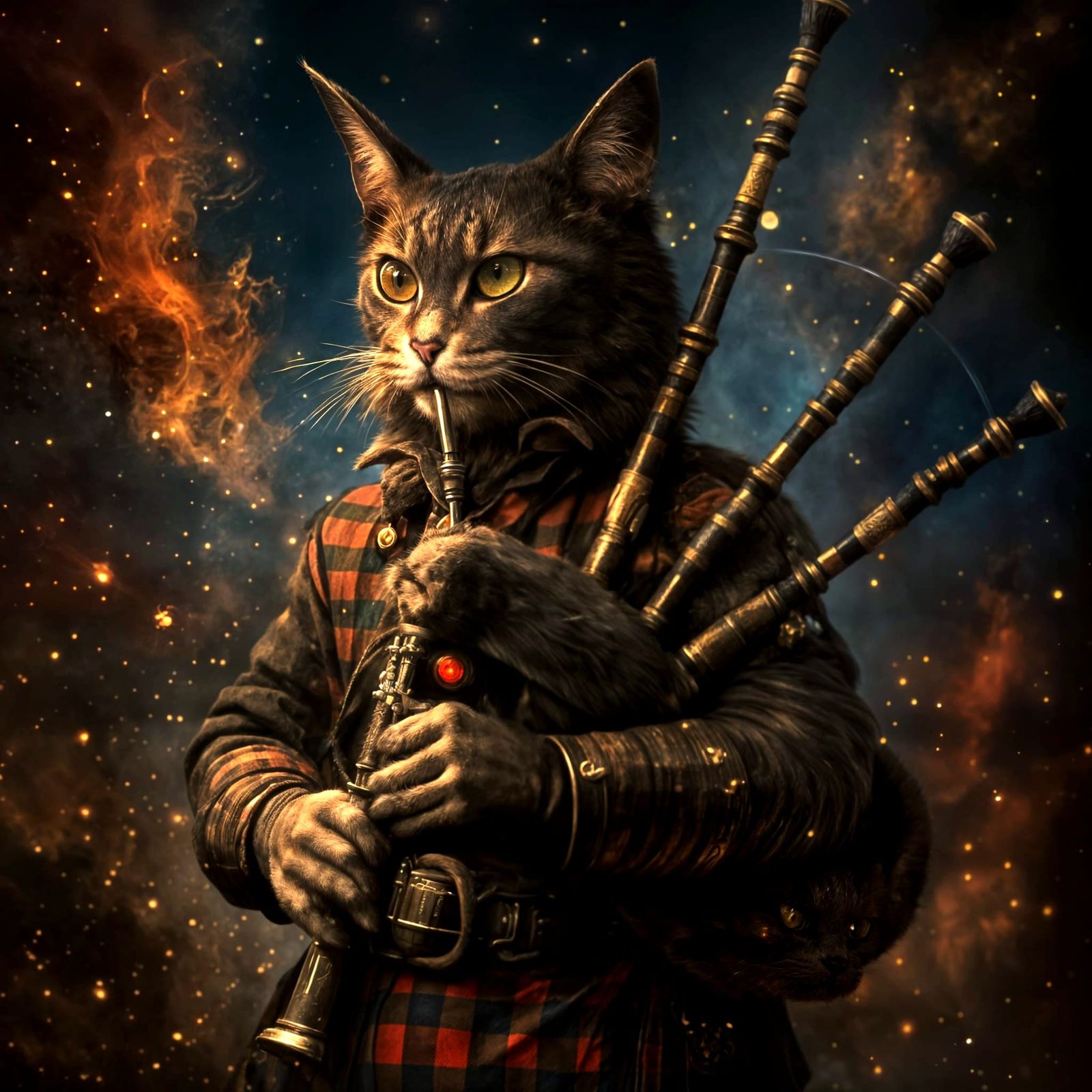 cat wearing tartan  by @OneMich01