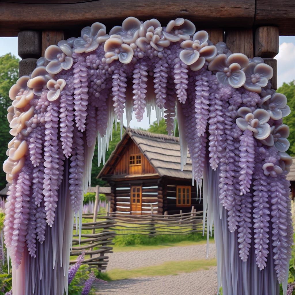 Close up view,  Garland of jelly wisteria flowers made of tr...