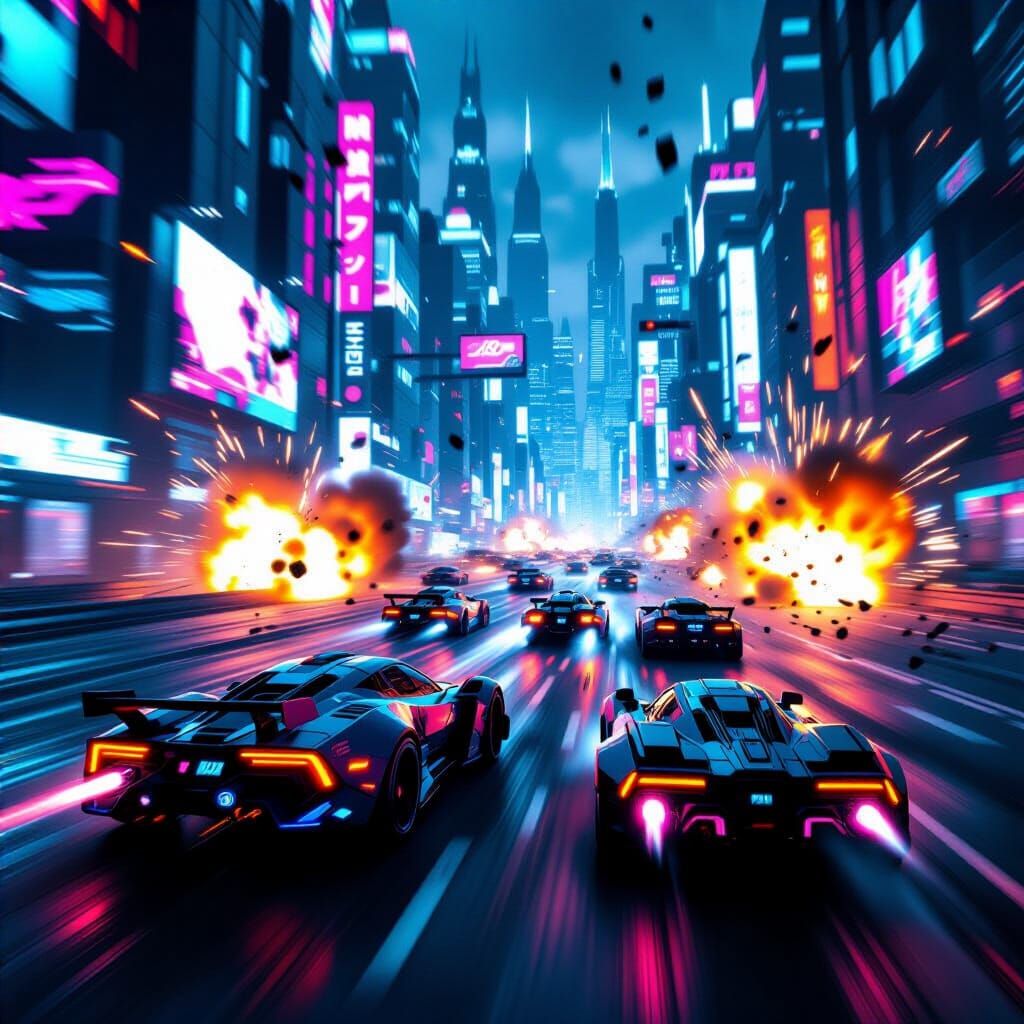 Cyberpunk City Chase in a Futuristic Vehicle Race