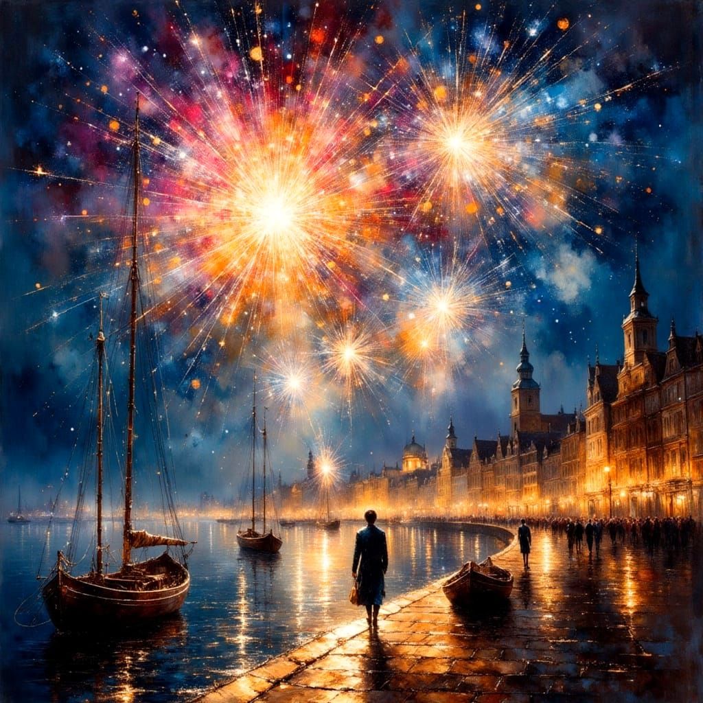Summer Fireworks by the Sea  by @sporeAngel