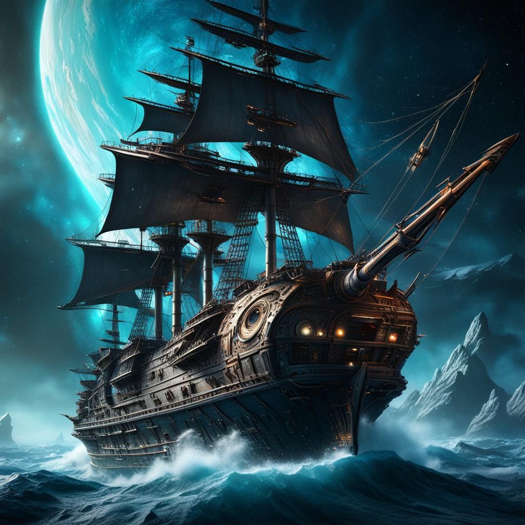 A space sailing ship pirate, sailing the galaxy,