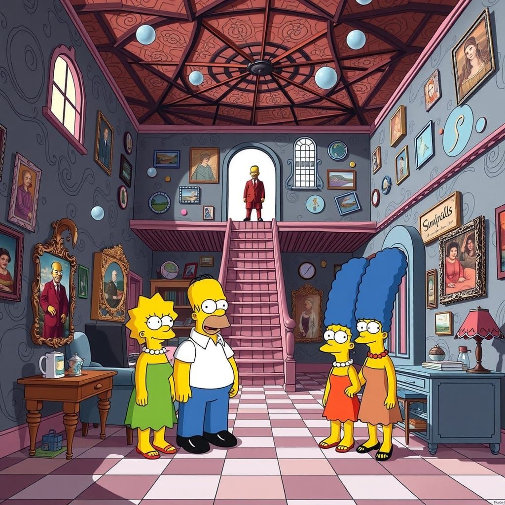 The Simpsons in their surreal house