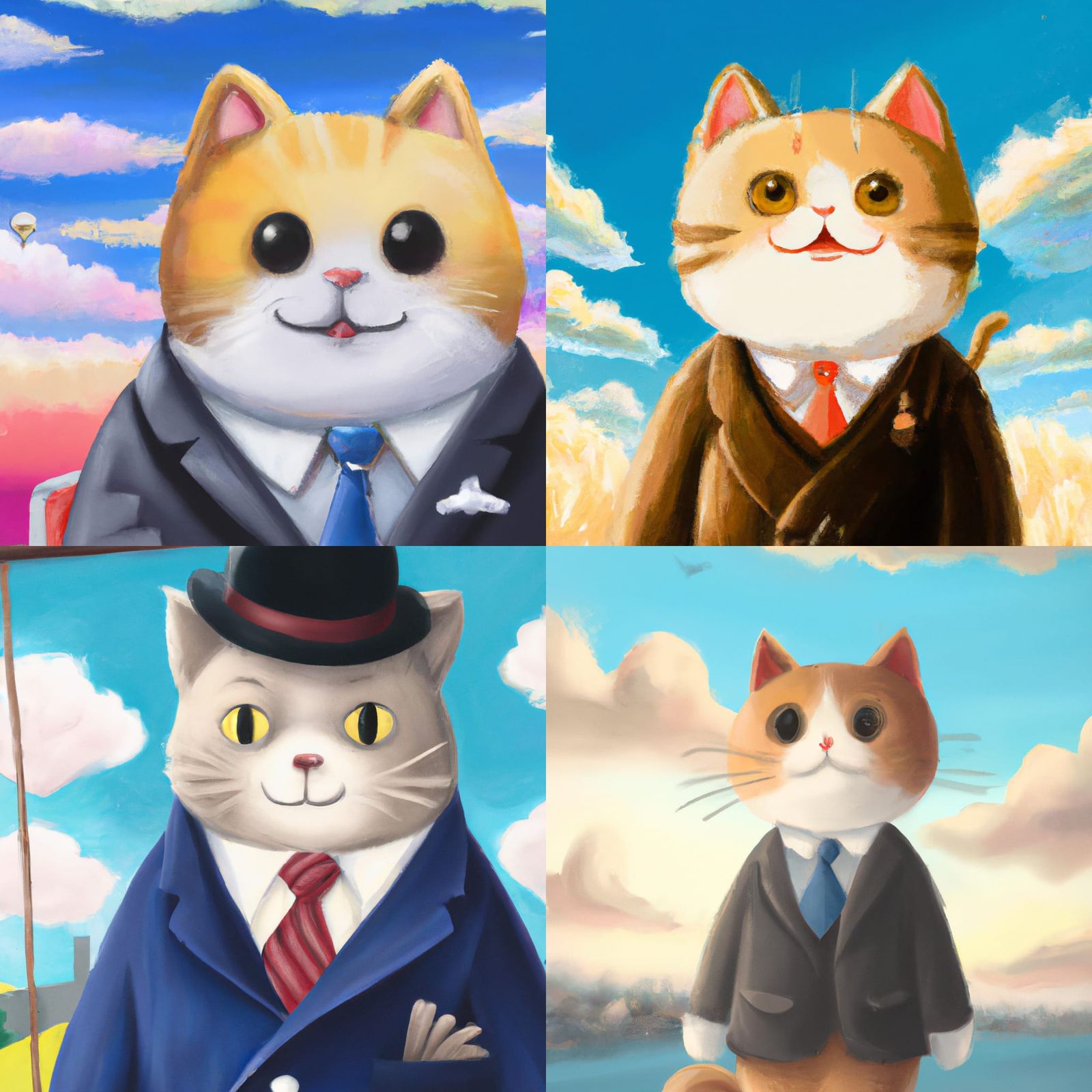 A painting of a cute cat wearing a suit, natural light, in t...