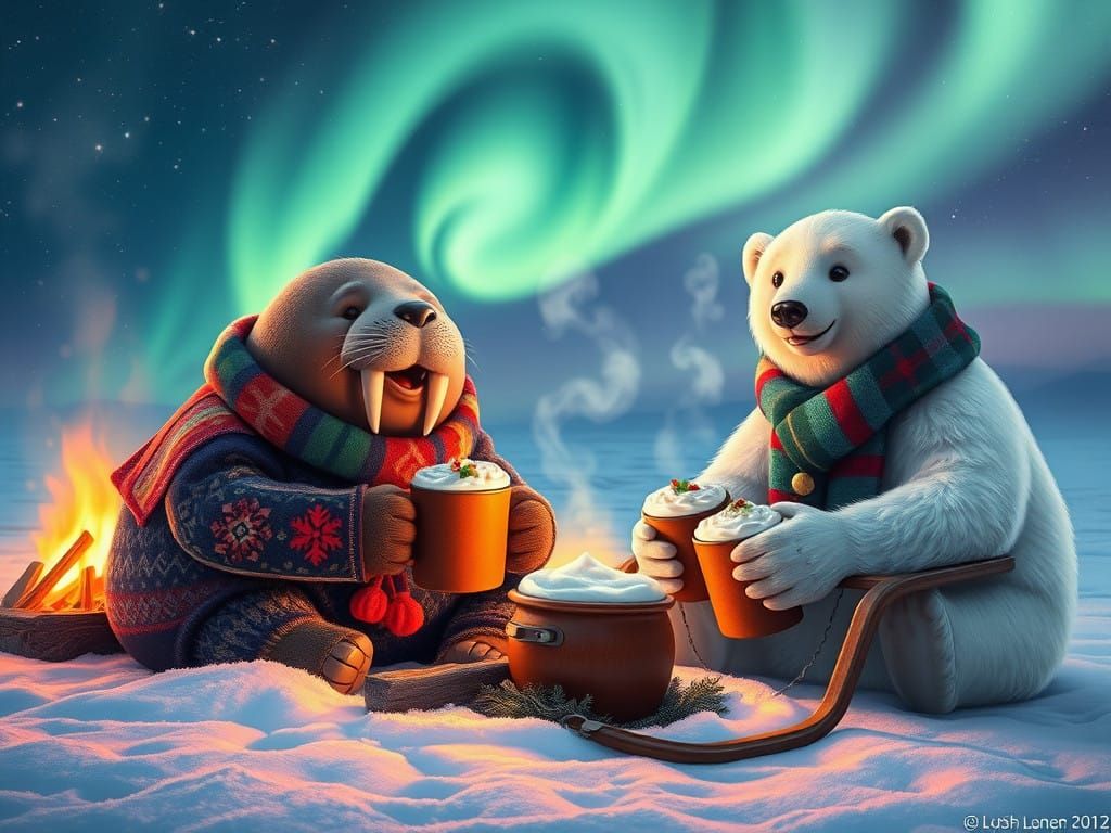 Auroras and Hot Chocolate  by @Brrrneow