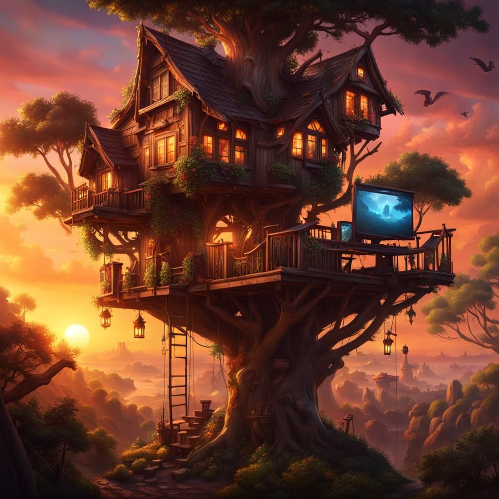 Tree house - AI Generated Artwork - NightCafe Creator