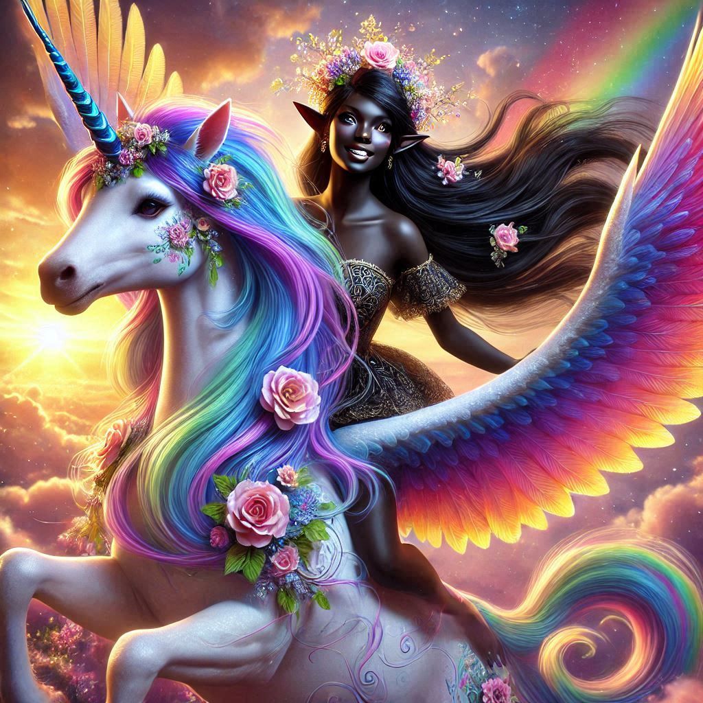 Elf riding her unicorn