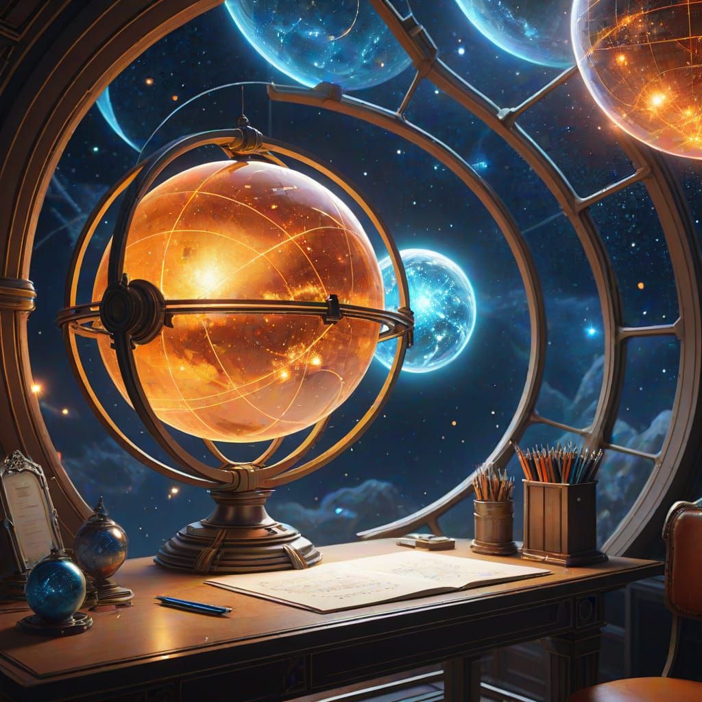 Imagine a celestial architect designing the blueprints for a Dyson sphere in a hidden studio nestled within the heart of a nebula. The studi...