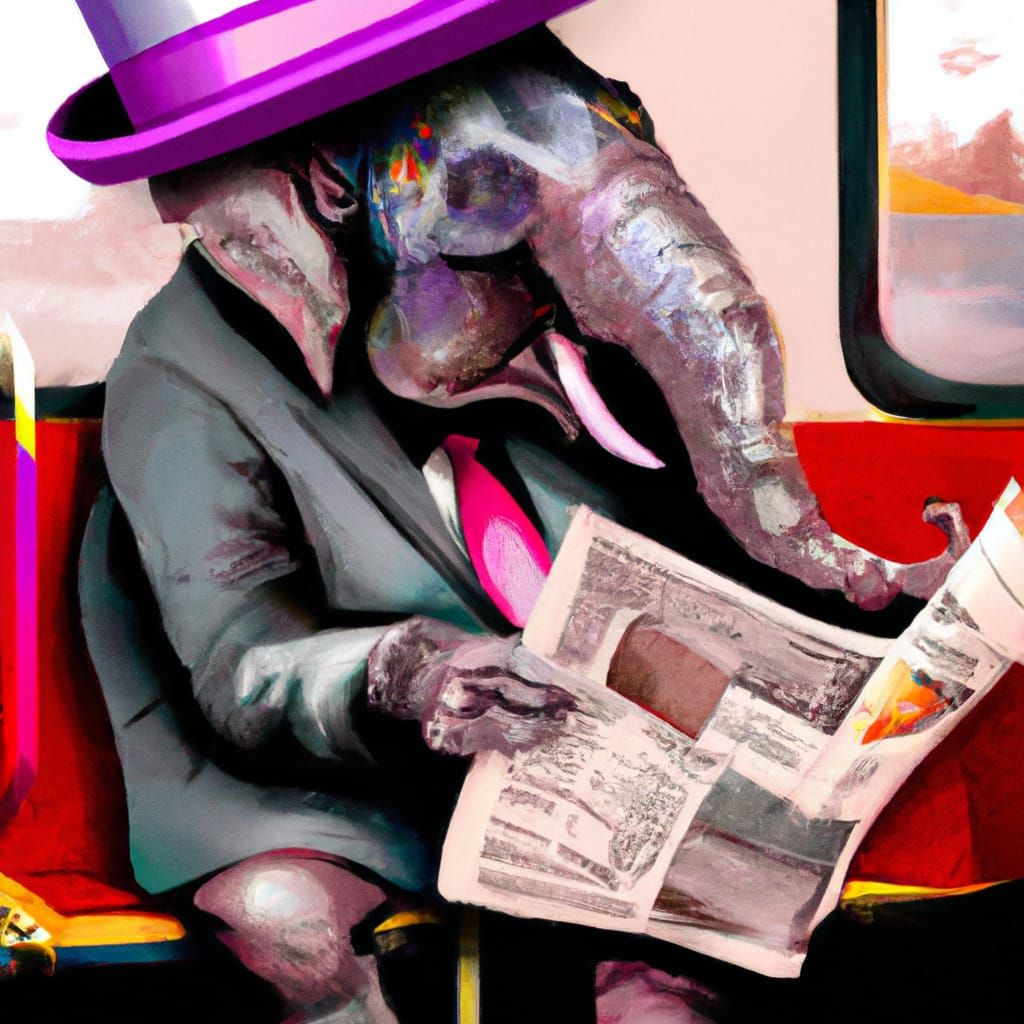 anthropomorphic elephant  wearing a monocle and top hat look...