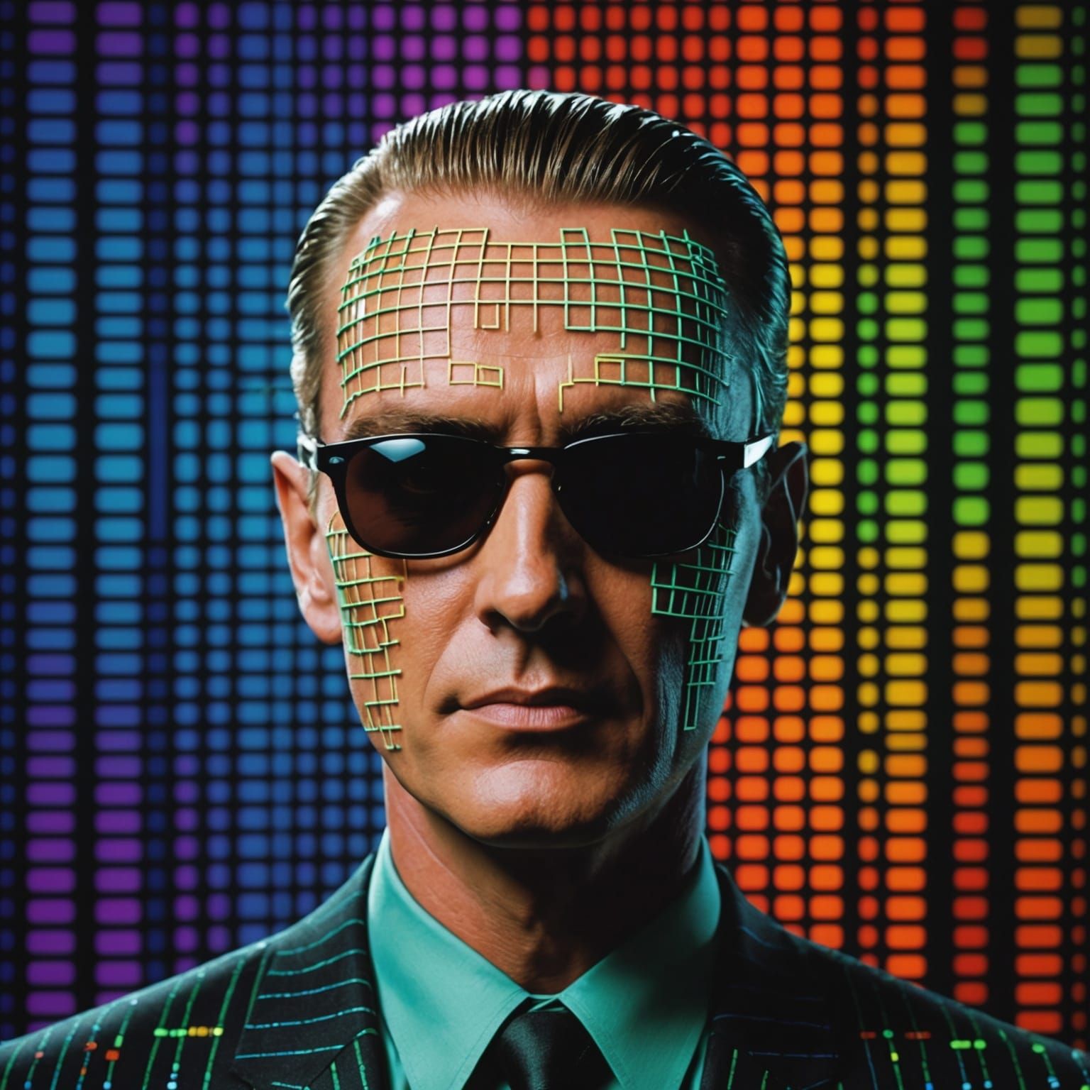 Binary Code Dream Colorful Max Headroom on a Matrix Backgrou...