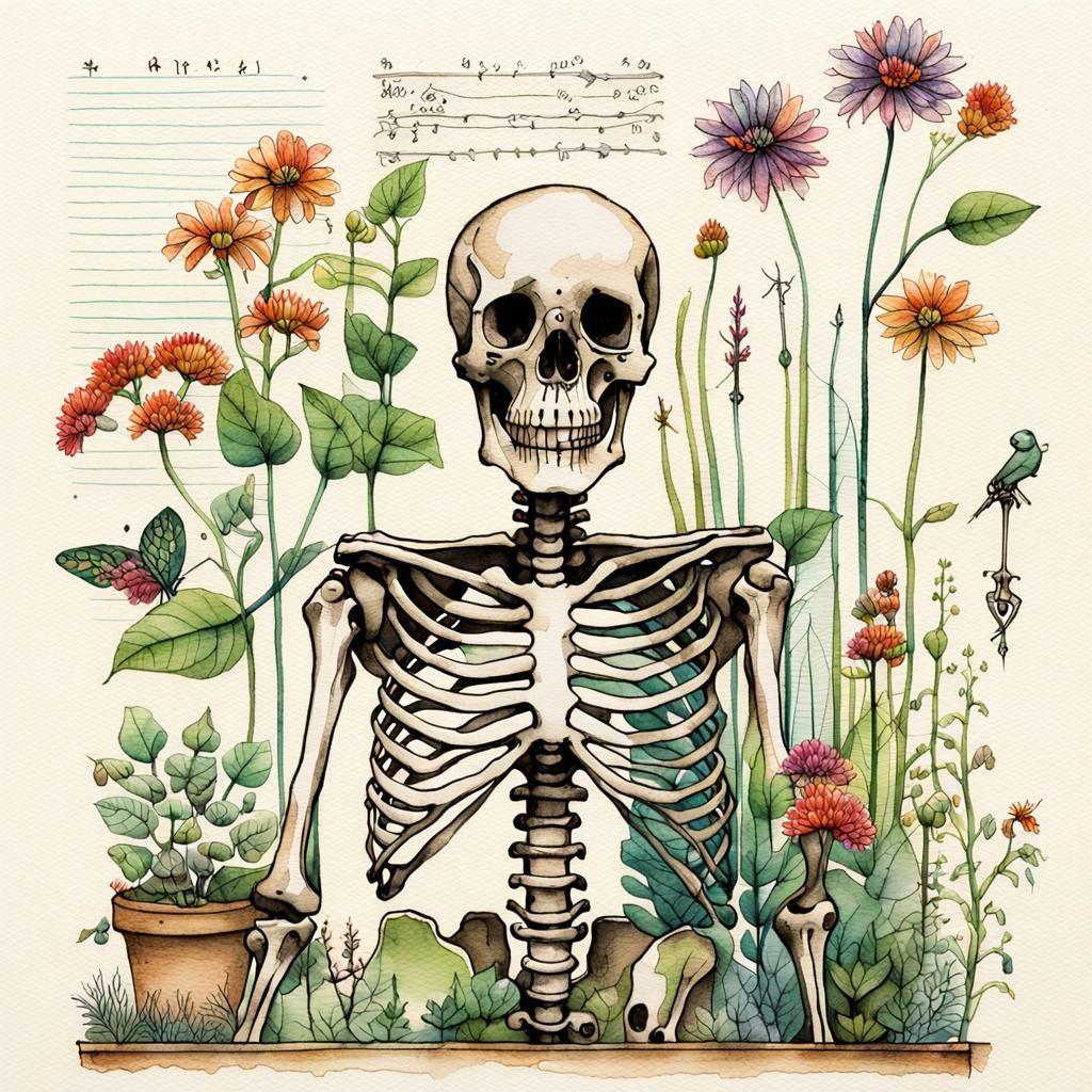 A Notebook With A Highly Detailed Illustration Of A Skeleton In A 