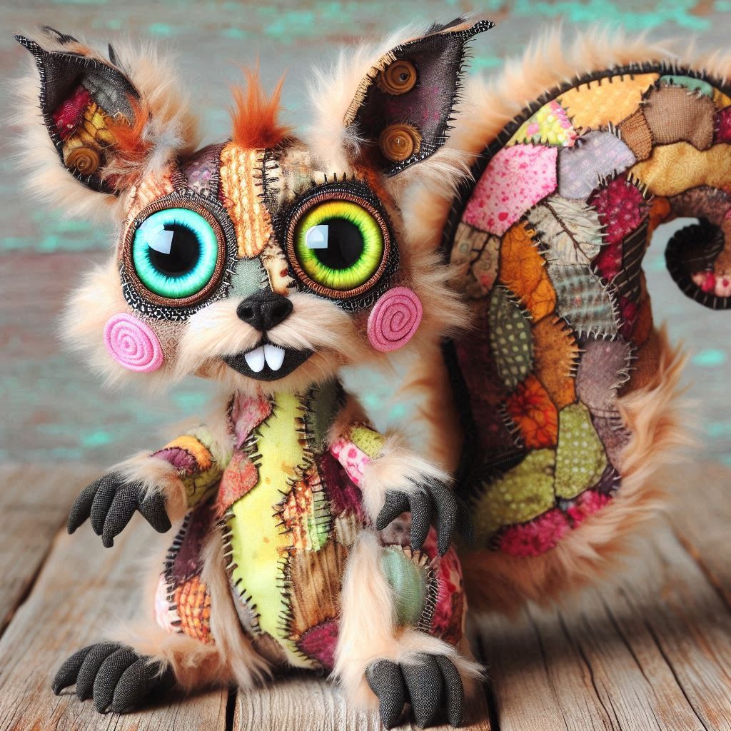 Creepy cute patchwork squirrel