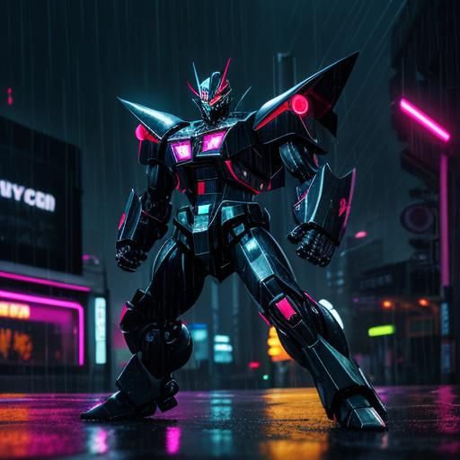 holy alien beetle silver kamen mazinger in rainy night neon ...