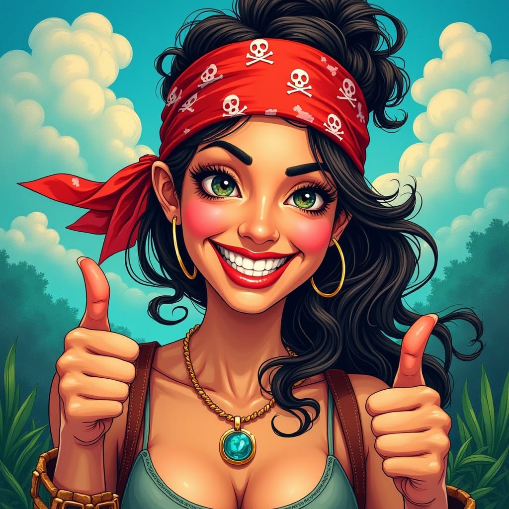 Colorful Pirate Woman Portrait in Street Art Style