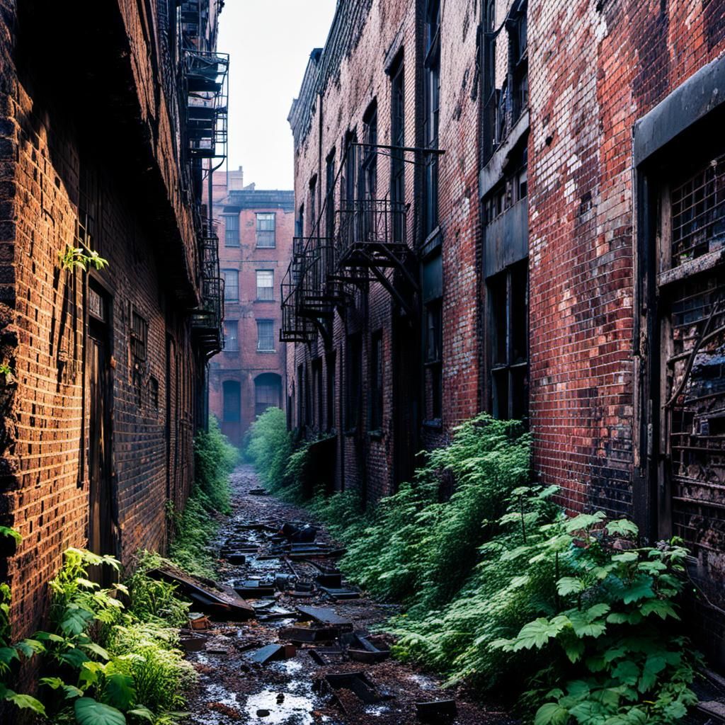 The back alley labyrinths of crumbling brick walls