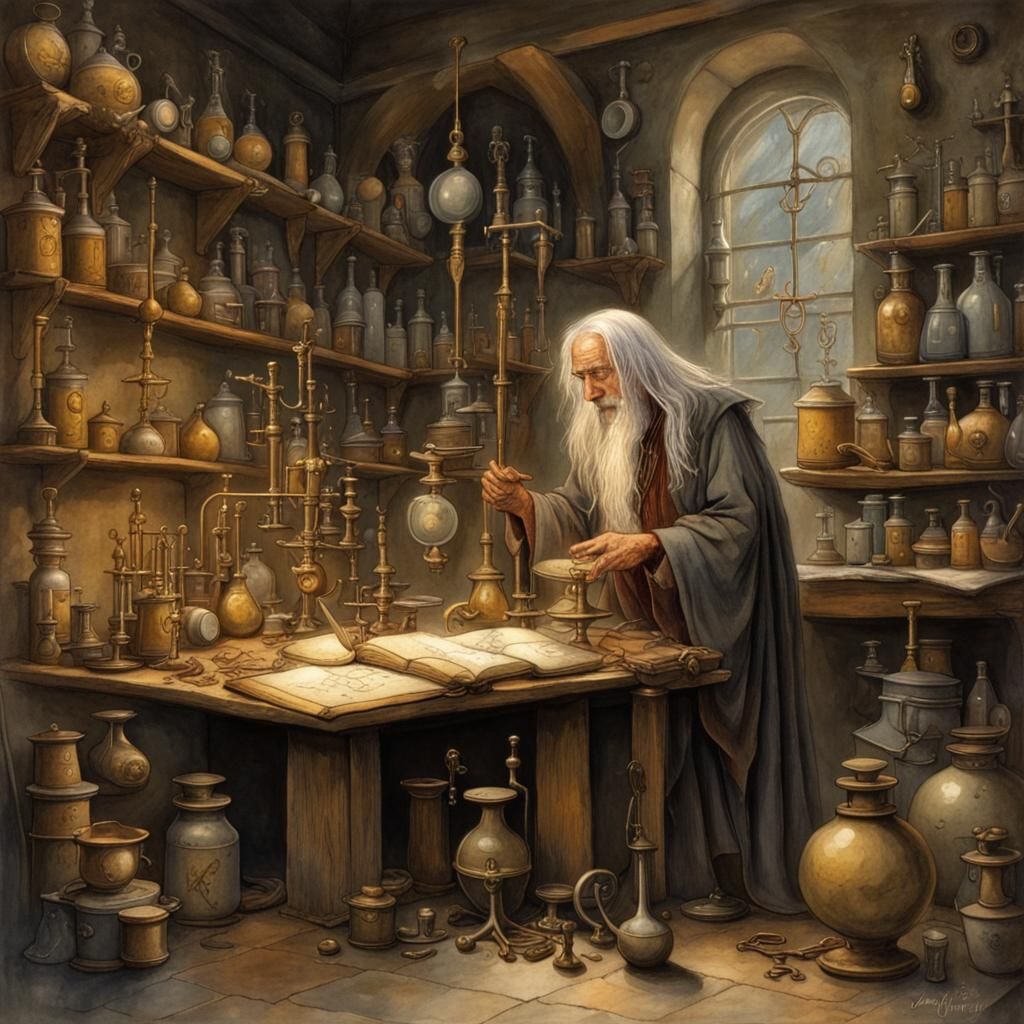 The old mage's Alchemical Laboratory.   by @NeonGothicBlood