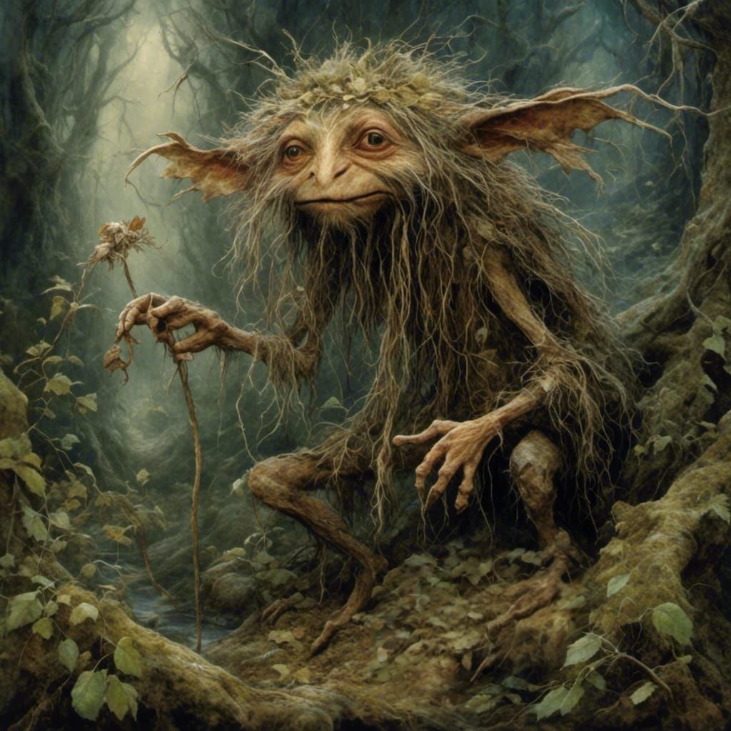 Red Hairy Bog Monster with Tusks in Vivid Colors