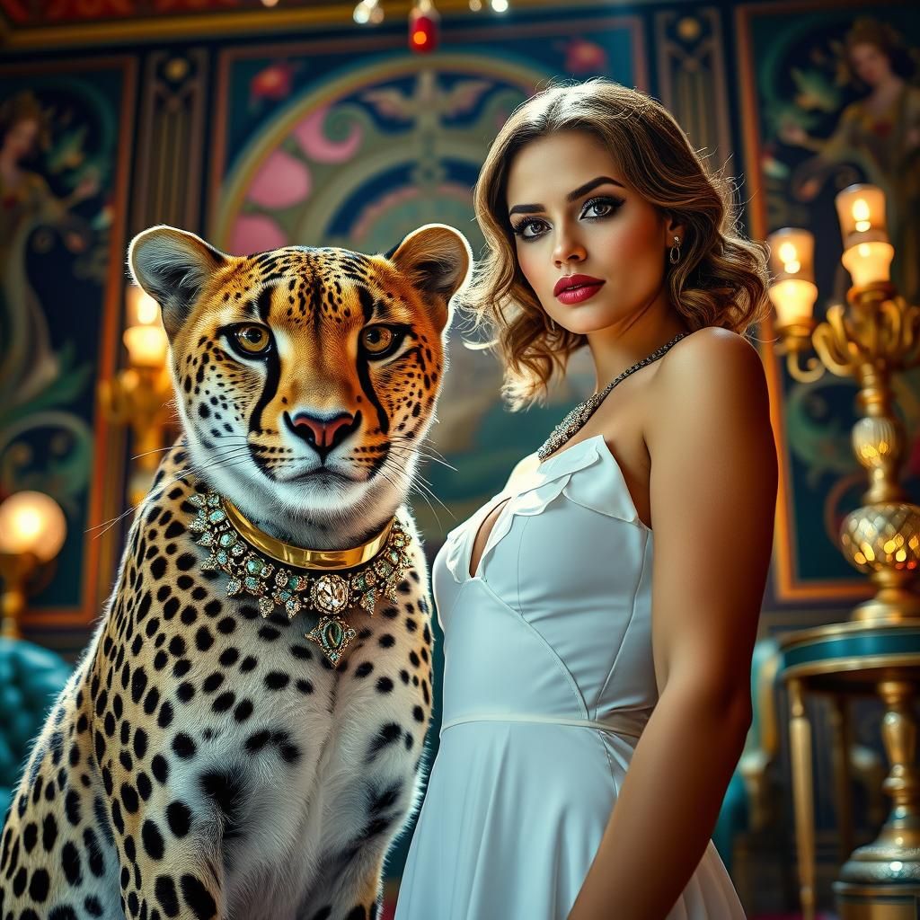 Art Deco gown and interior design 🐆🤍🩵💛