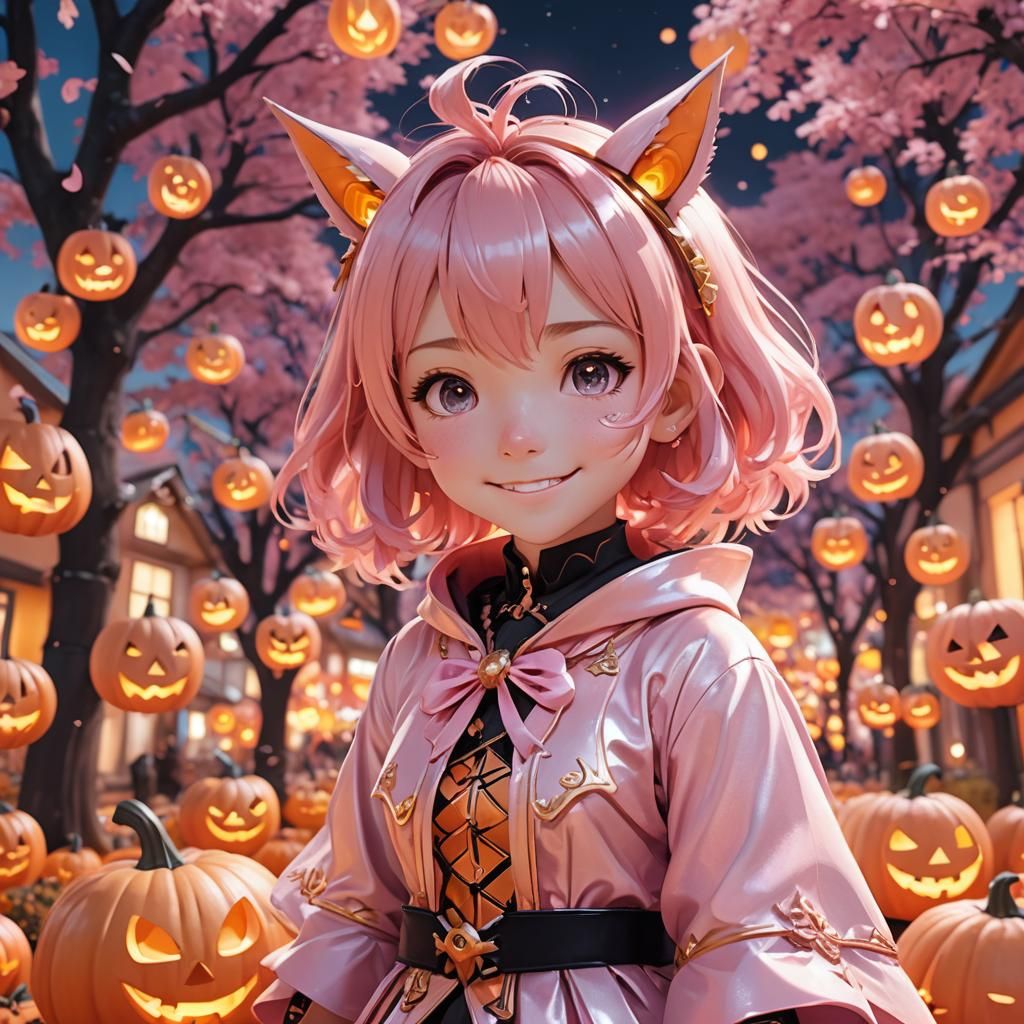 Cute Anime Kid in Halloween Costume, 3D Digital Art