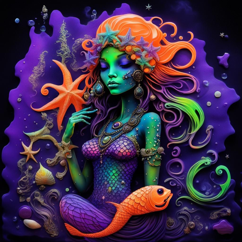 Dayglo Glass and Amethyst Mermaid